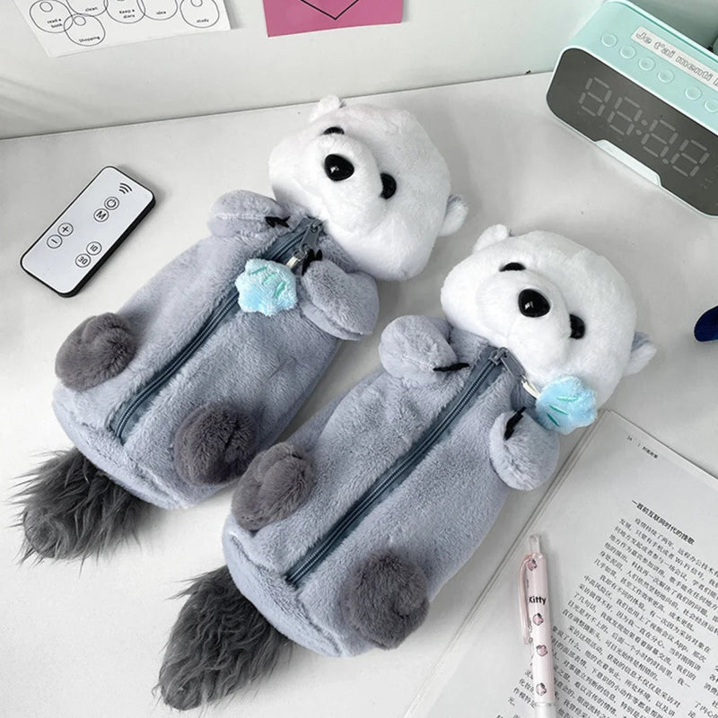 Kawaii otter plush pal pencil case displayed on a white surface.