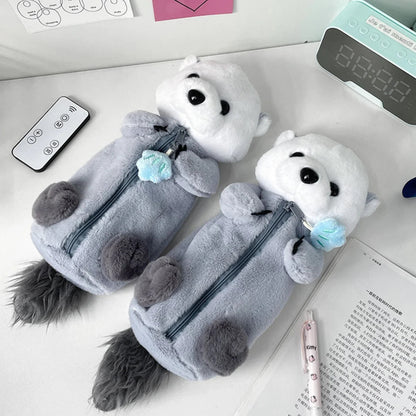 Kawaii otter plush pal pencil case displayed on a white surface.