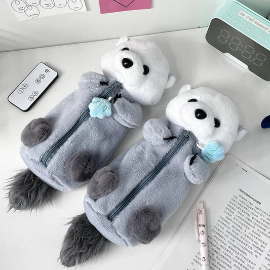 Kawaii otter plush pal pencil case displayed on a white surface.