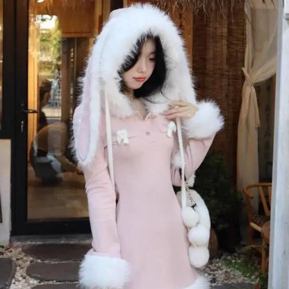 Bunny Ears Hooded Winter Dress