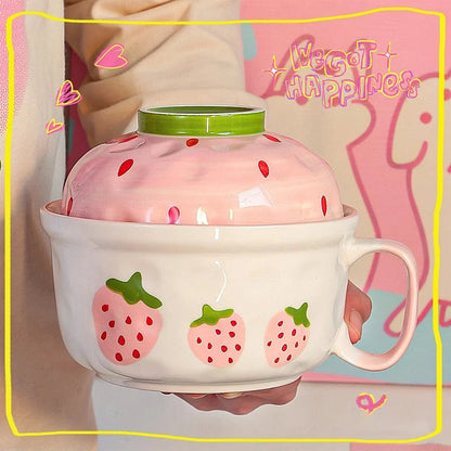 Kawaii Ceramic Strawberry Ramen Bowl