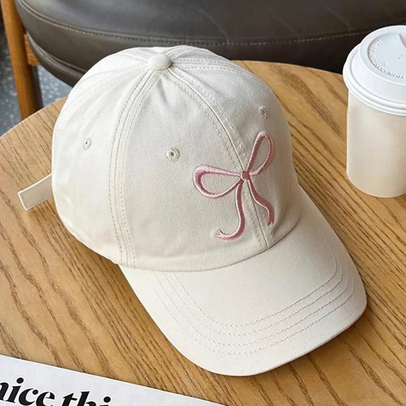 Sweet Bow Embroidery Baseball Hat in White