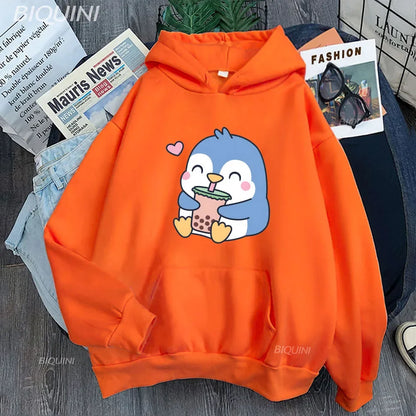 Penguin Loves Boba Tea Hoodie