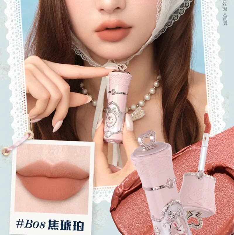 Woman holding a pink lipstick with close-up of lips and product