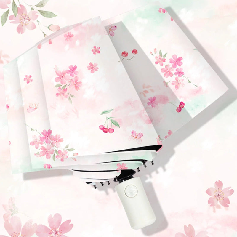 Pretty Cherry Blossoms Umbrella with floral design on a floral background