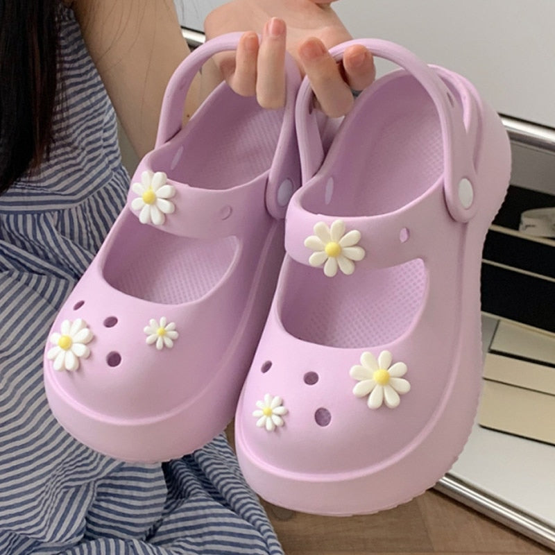Kawaii Mary Jane Flower Shoes in Purple