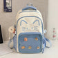 blue  neko backpack displayed by a white wall