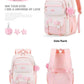 Pink backpack with cherry blossom design on a white background
