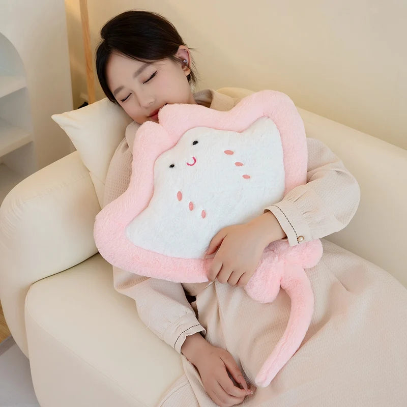 Woman sleeping with Kawaii manta ray plushie