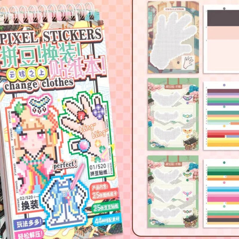 Front view and inside view of ZIYI Dress Up Pixel Art Stickers