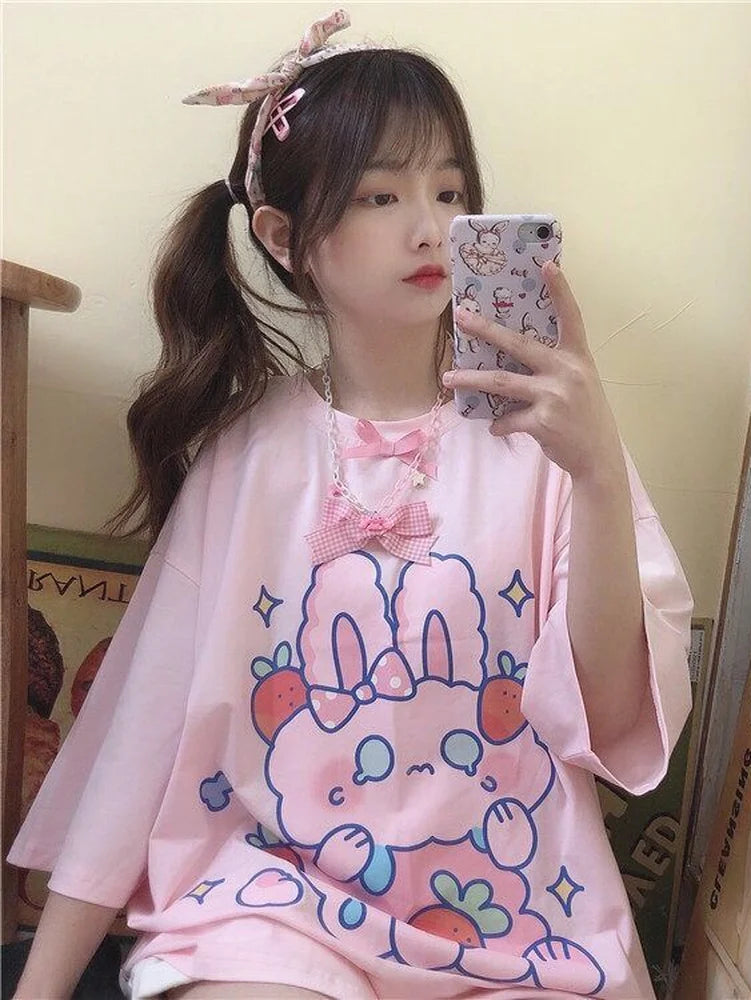 Pink Strawberry Bunny Harajuku T-Shirt