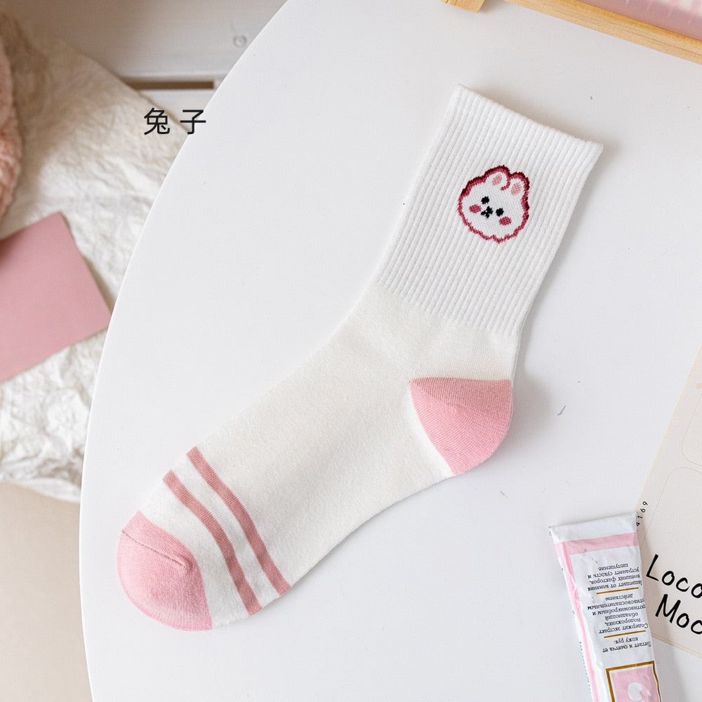 Kawaii Pink and White Bunny Socks