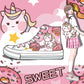Kawaii Pink and White Unicorn Canvas Sneakers shown on a woman