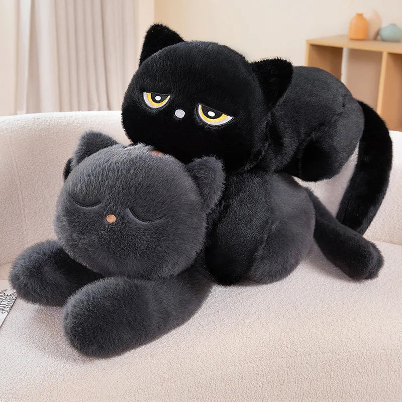 Kawaii gray and black sleepy cat body pillow plushies