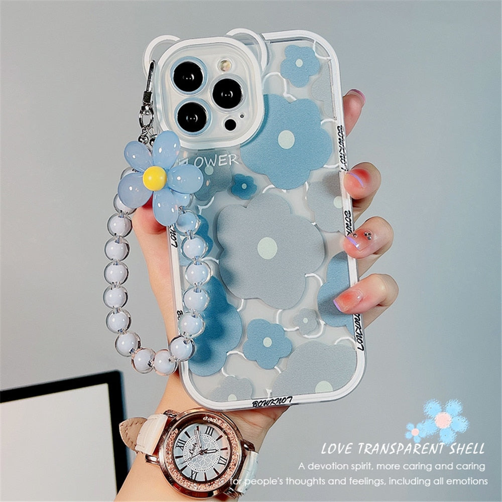 Kawaii Blue Flower Bear iPhone Case