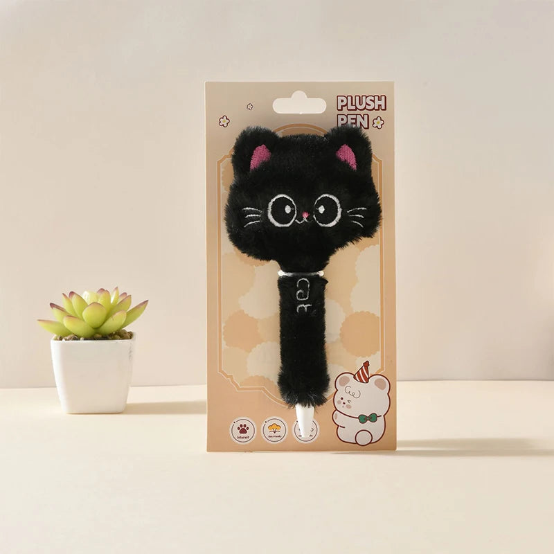 Kawaii lush black cat pen with pink ears in packaging on a light background