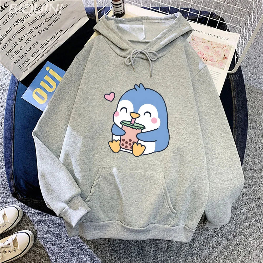 Penguin Loves Boba Tea Hoodie