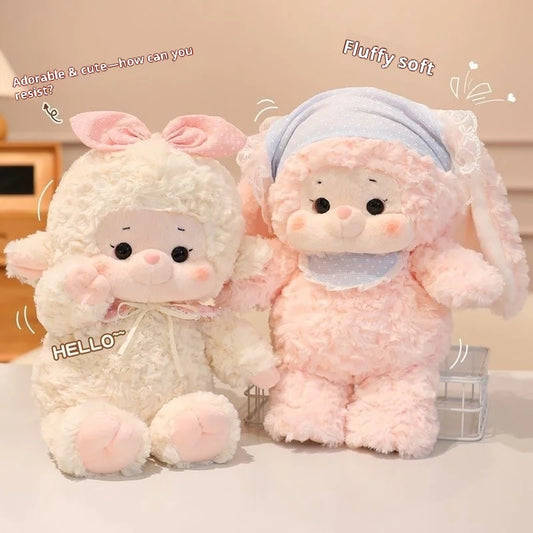 Pastel Kawaii Bunny and Lamb Plushies sitting on a contertop