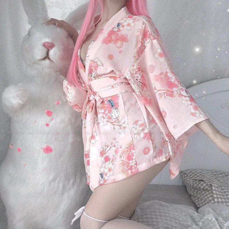 Kawaii Sakura Fox Print Robe