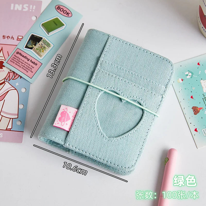 Light Blue Fabric mini album with heart cut out