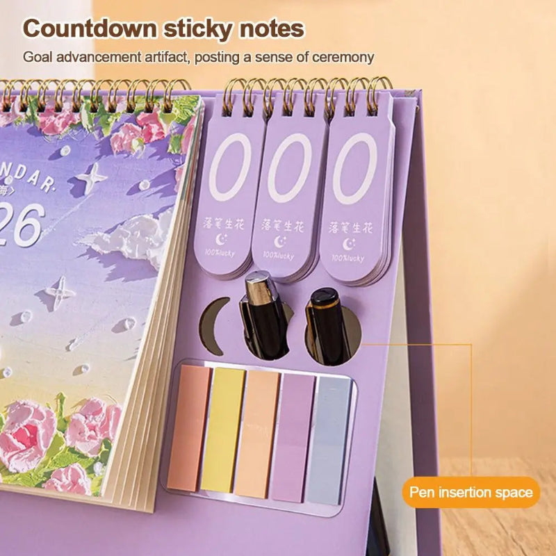 Purple 2026 Desktop Calendar With Sticky Notes