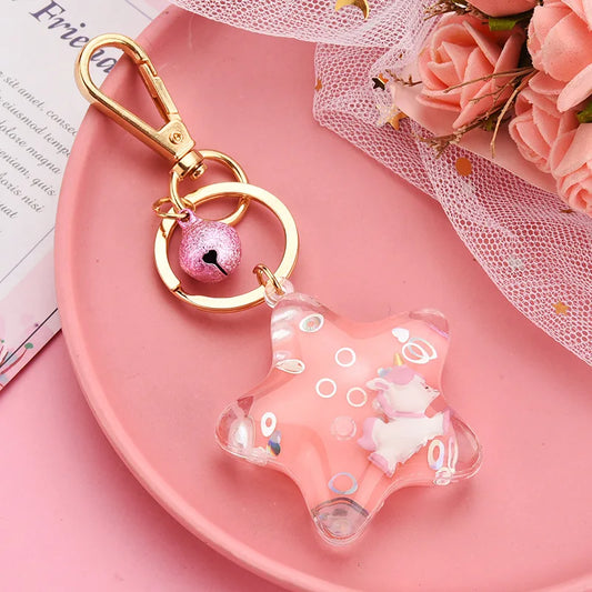 Kawaii pink Sparkle Star Moving Liquid Keychain 