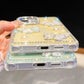 Phone case with decorative elements held by a hand , one case is a mint green color the other is a pastel yellow