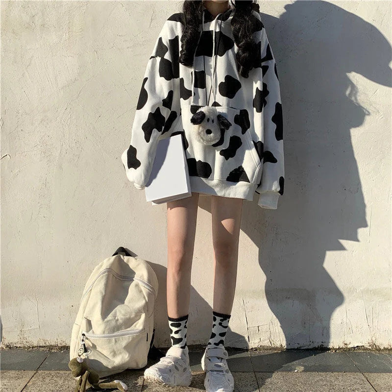 Cute Cow Pattern Print Hoodie
