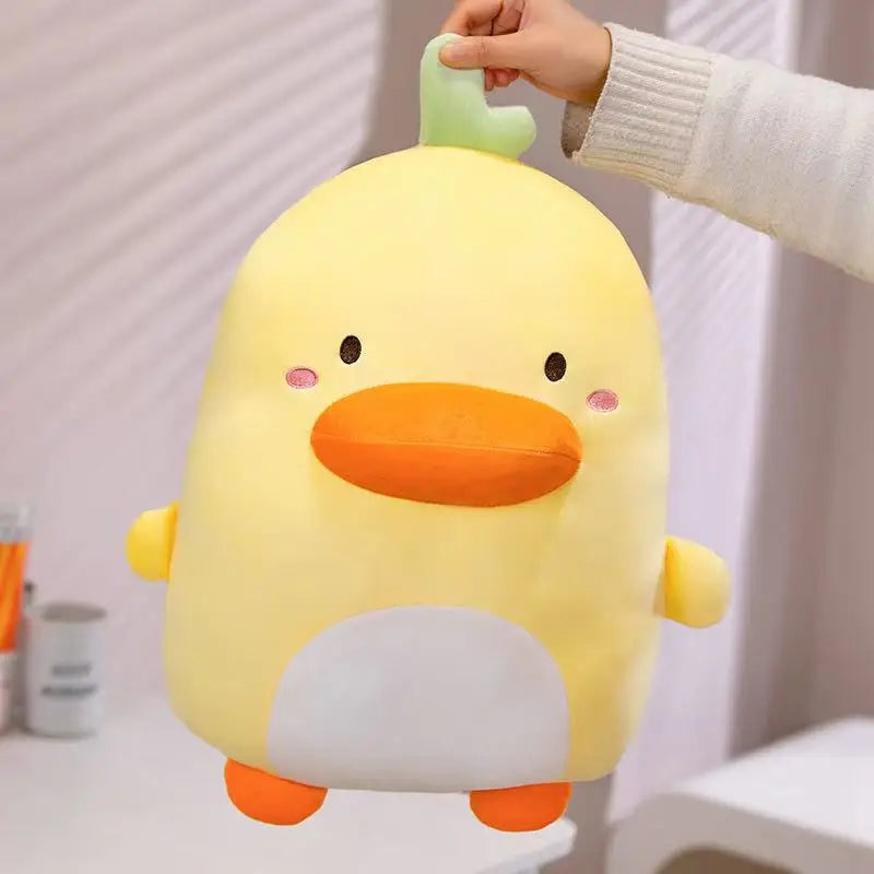 A women holding a Kawaii Derpy Duck Plushie.