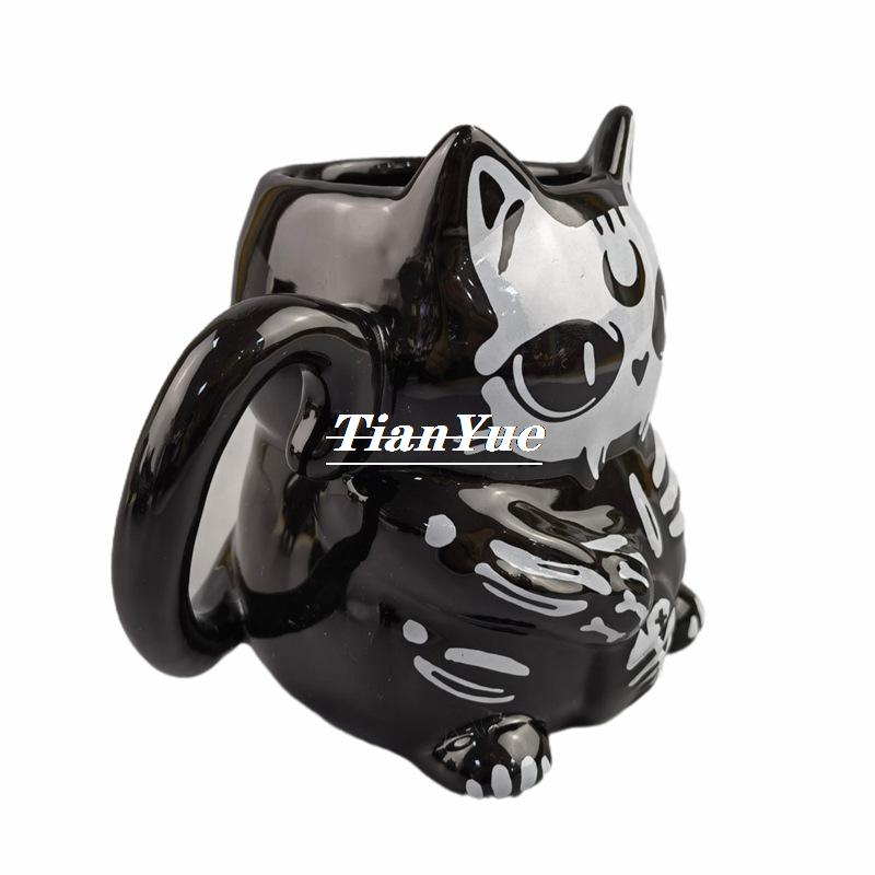 Kawaii Maneki Neko Skeleton Mug Side View