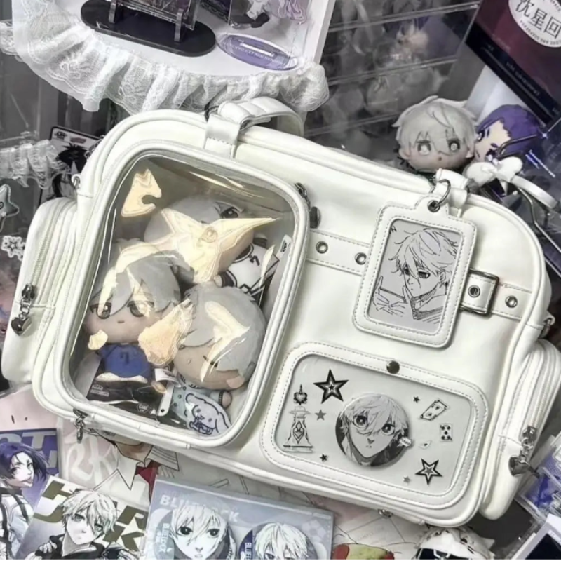 Kawaii Display Window Crossbody Bag displayed with Anime art 