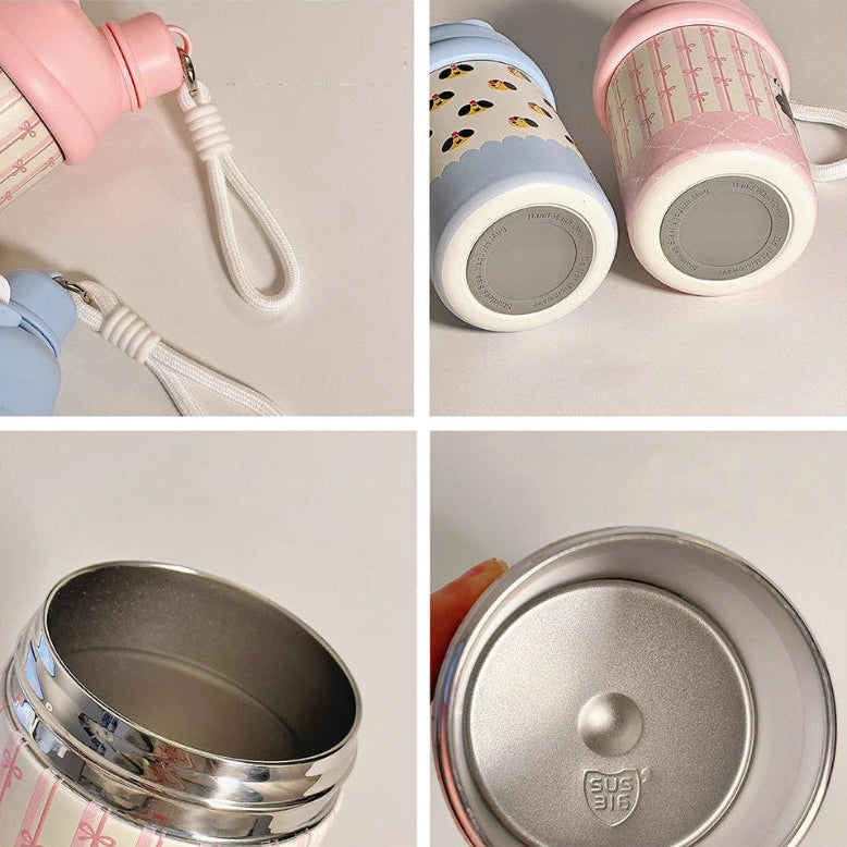 Kawaii Cat Thermos Bottles showing inside and bottom views