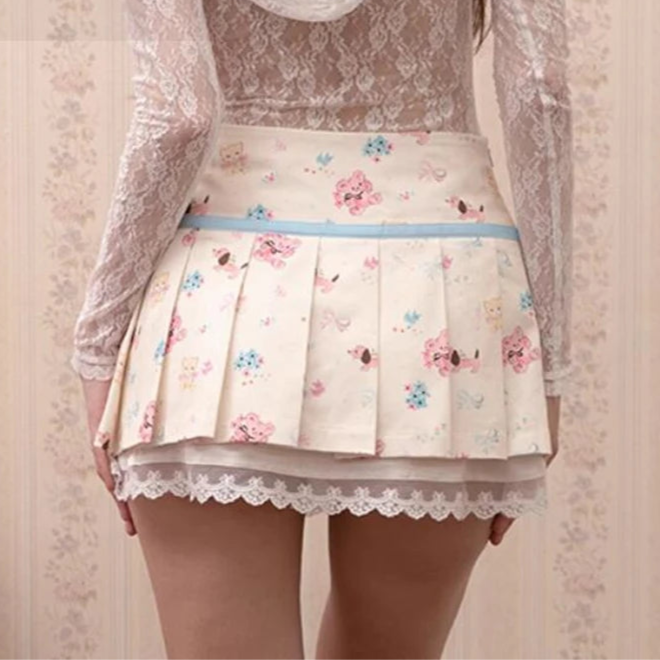 Kawaii Animals Pleated Mini Skirt