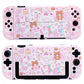 Pink gaming console cases with cartoon character design on a white background