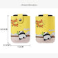 Two yellow card cases with panda designs and measurements on a white background
