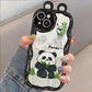 women holding a kawaii panda samsung phone case displaying a panda sat down eating bamboo