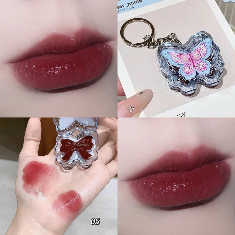 women displaying kawaii butterfly lip gloss shade 05 on her lips