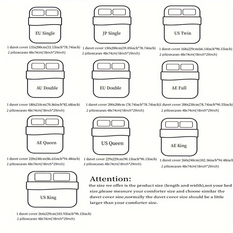 Picture of all the bed set measurements