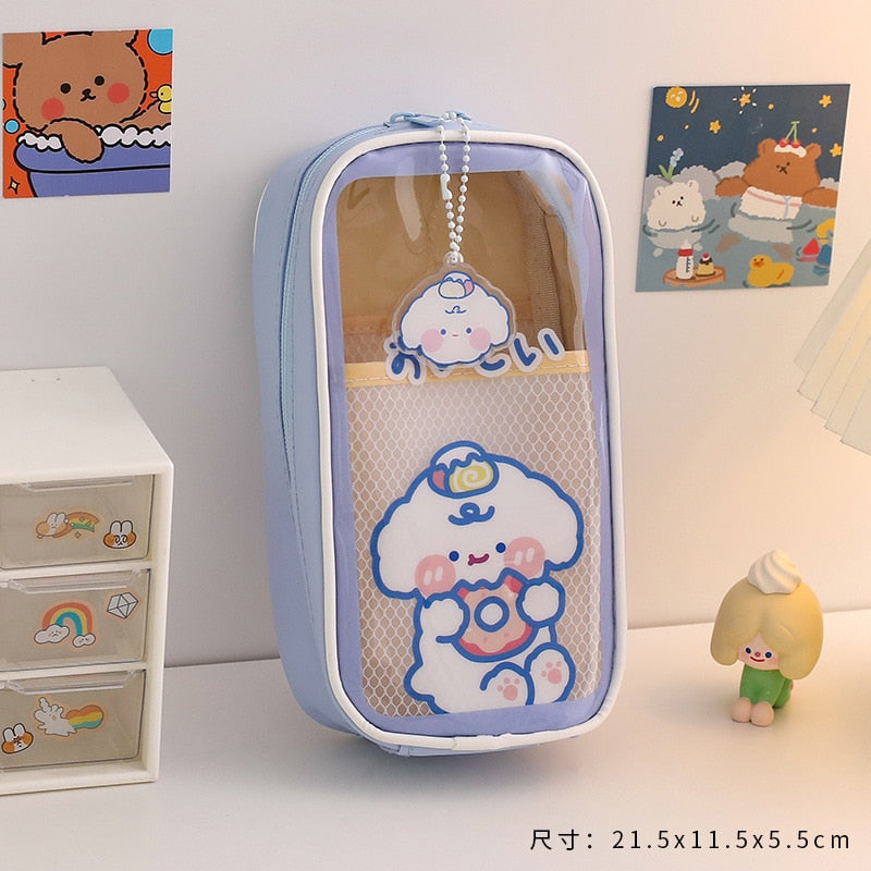 Cute Blue Transparent Pencil Case