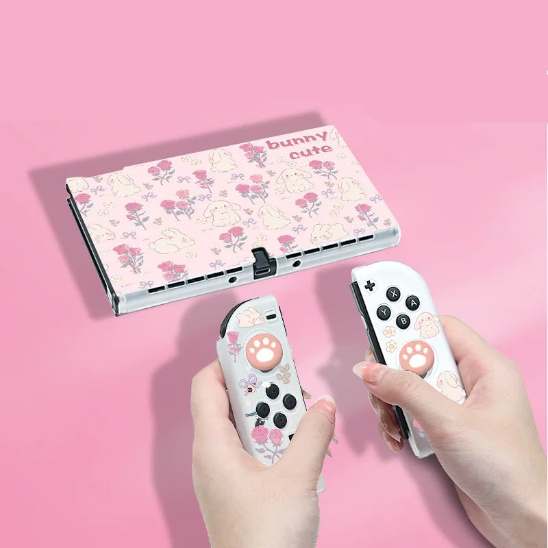Kawaii Bunny Nintendo Switch case on a pink background
