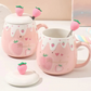 Kawaii Pink Strawberry Mug Set on a countertop 