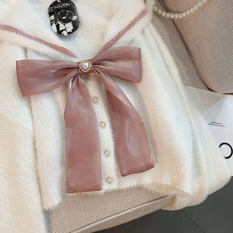 Kawaii Soft Cropped Sailor Cardigan With Pink Bow
