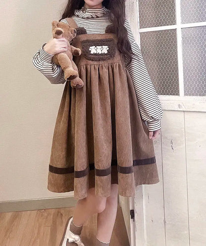 Corduroy Teddy Bear Overalls Dress