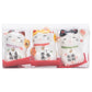 Three lucky cat figurines in packaging with red accents on a white background