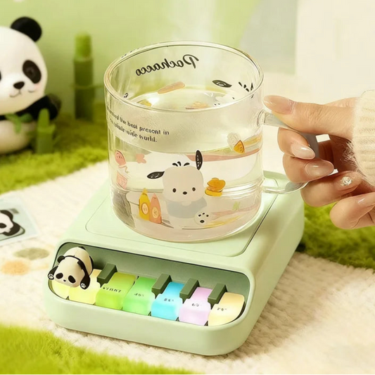 Green Kawaii Panda Piano Cup Heater held by a woman 