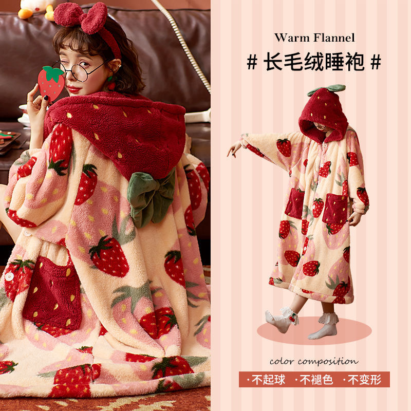 Strawberry Print Hooded Robe