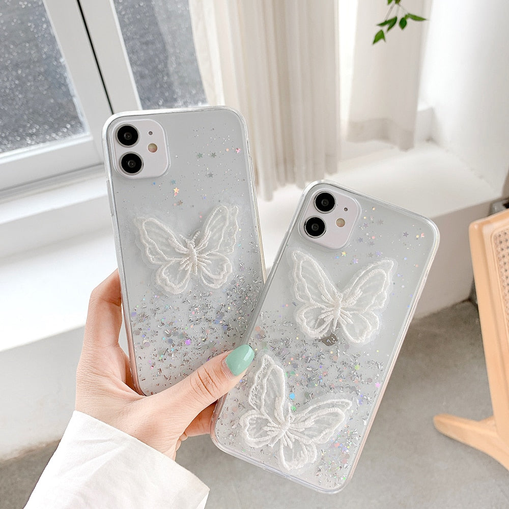 Kawaii Clear Glitter Star Butterfly iPhone Cases