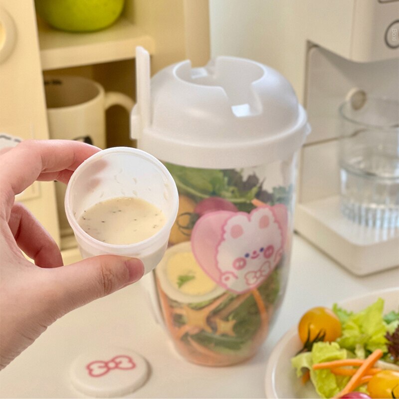 Kawaii Salad Cup With Dressing Container