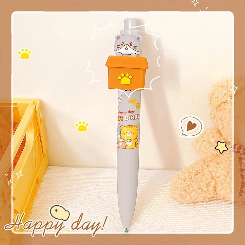 Kawaii Peek-a-Boo Cat Pens, positioned in front of a white background, gray version