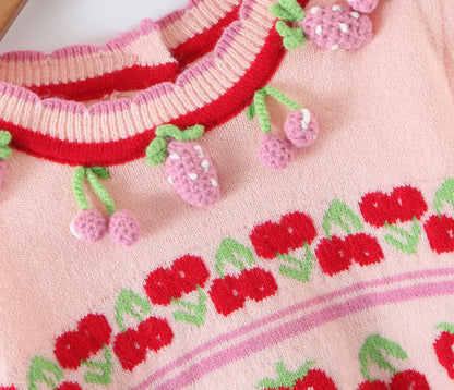 Pink Cherry & Strawberry Cropped Cardigan